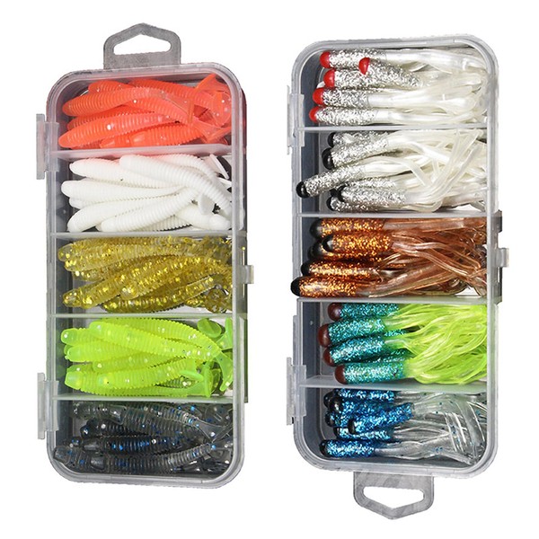AZSJML Pack of 102 Fishing Lures, Artificial Worm, Artificial Bait