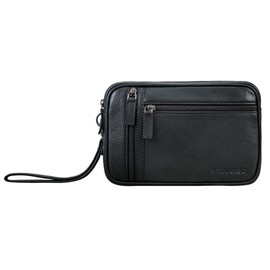 STILORD 'Sunny' Wrist Bag Men Genuine Leather Clutch with Strap Handbag for Tablet 8.4 Inches Mens Travel Document Wallet, Colour:Obsidian Black
