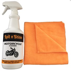 Spit n Shine Motorcycle Cleaner 32 oz. with Microfiber Towel Cleans Chrome, Leather, Vinyl, Rims and Removes Grime and Grease