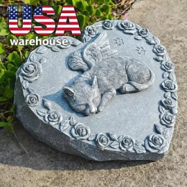 Cat Memorial Stones, Resin Cat Memorial Gravestone, Cat Statue Sleeping in God'S Hands, Cat Memorial Garden StoneColor: Gray, Size: M