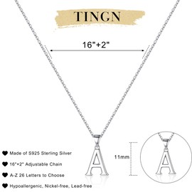 TINGN Women's Necklace, 925 Silver Chain with Letters, Hypoallergenic Initials Necklace, Letter Chain, Initials Pendant, S925 Sterling Silver Chain, Women's Initials Necklace, Jewellery, Gifts, Sterling Silver