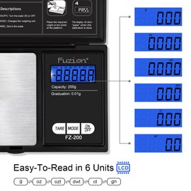 Fuzion Digital Pocket Scale, 200g/0.01g Gram Scale, Mini Scale Grams, Small Digital Scale, Small Food Scale, Jewelry Scale, Precision Scale with Tare, LCD