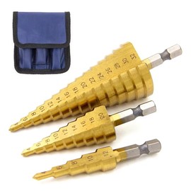 zmart Bamboo Shoot Drill, 3-12 mm, 4-20 mm, 4-32 mm HSS Hexagonal Titanium Step Core, HSS Titanium Drill Bit, Electric Tool, Metal, High Speed Steel, Wood Hole Cutter, Cone, 3 Bamboo Saw Drills,