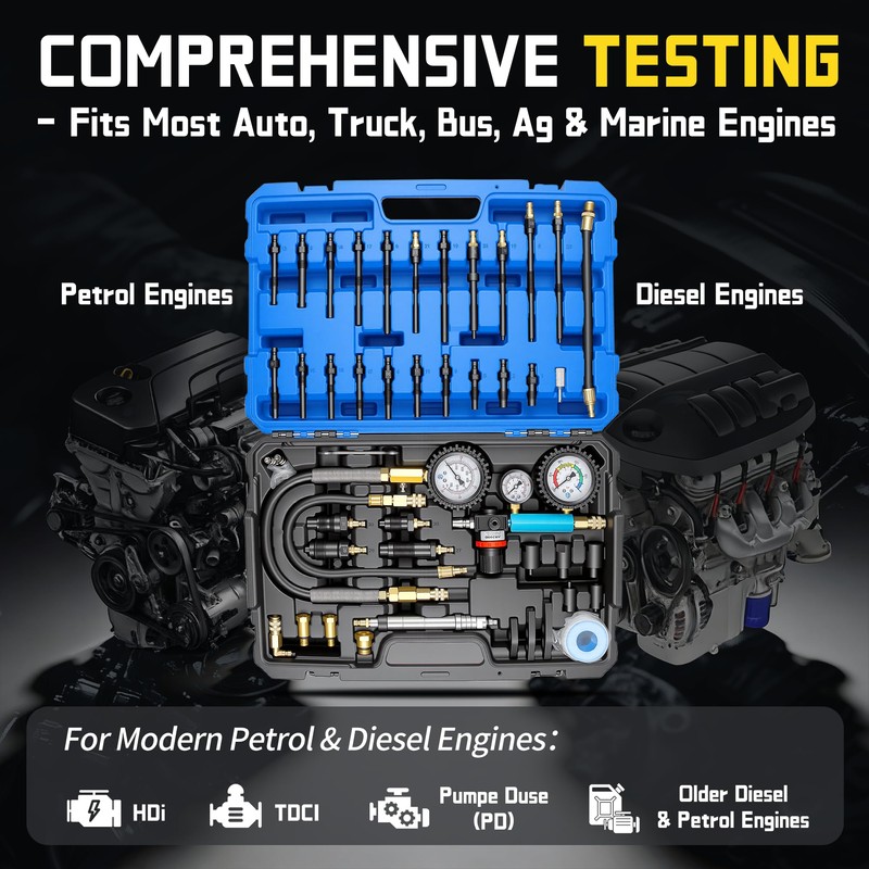 Kuntech 46PCS Compression & Leak Down Tester Kit Dual-Gauge for
