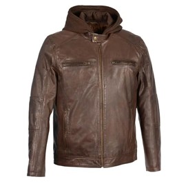 Milwaukee Leather SFM1850 Men's Broken Brown Snap Collar Motorcycle Style Fashion Casual Leather Jacket with Removable Hoodie - 2X-Large