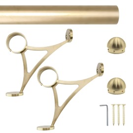 Top Hardware Satin Golden Combination Mount Foot Rail Kit, Stainless Steel Tubing w/Internal Connector, Combination Foot Rail Brackets (Domed End Cap, 3 ft)