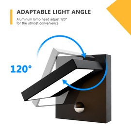Lustrlach Outdoor Motion Sensor Wall Light LED Exterior Lighting Fixture for House Modern Porch Light Aluminum with Adjustable Head IP54 Waterproof Sconce for Patio Garden Garage,Black