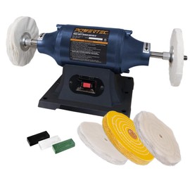 POWERTEC 6-Inch Bench Buffer Jewelry Polisher - Includes 5PCs 80Ply Buffing Wheels + 3PCs Polishing Compound Set | Benchtop Buffing Machine for Metal, Jewelry, Knives, Wood, Jade, and Plastic (BF601D)