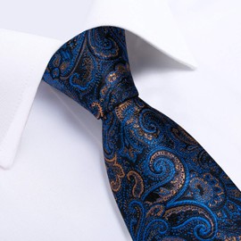 DiBanGu Men's Necktie Handkerchief Silk Paisley Tie Pocket Square Cufflink Set (Blue)(Size: 150cm)