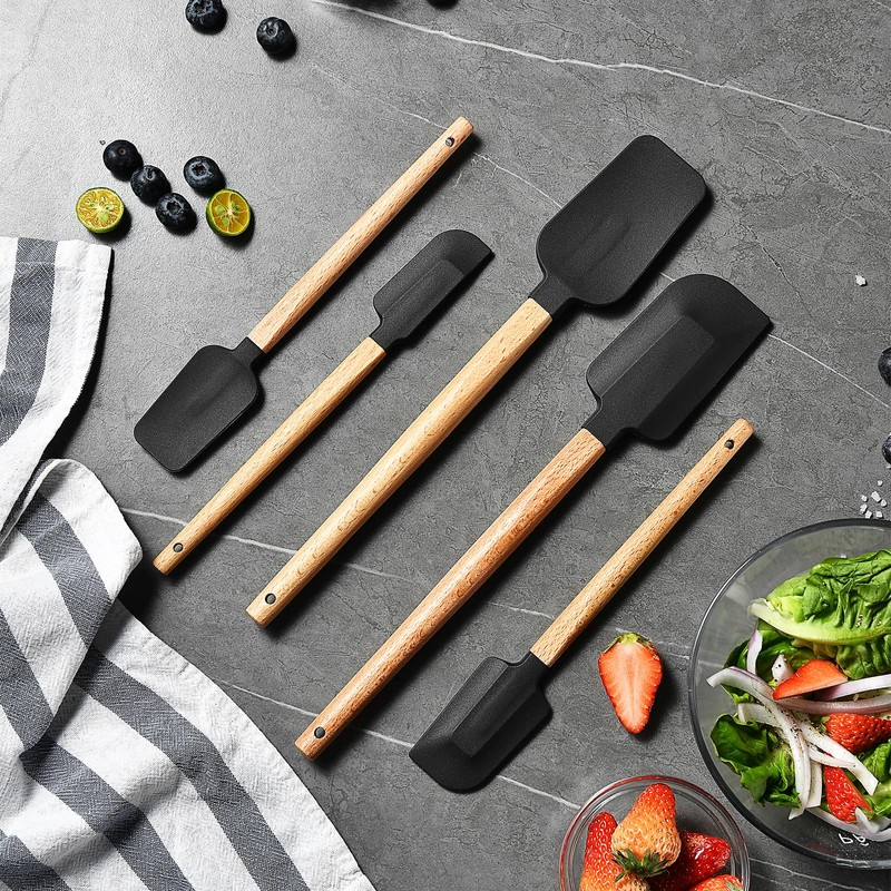 Black Silicone Spatula Set, Food Grade Rubber Spatula-5 Piece Nonstick