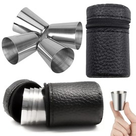LxdLWEast 4 Pcs 30ml Stainless Steel Shot Cups with Leather Carrying Case Portable Wine Cups Unbreakable Mini Wine Tumbler for Hiking Camping Travel Picnic