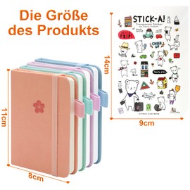 FL HUA 4 Pcs Pocket Notepad A7 with 6 Stickers, Colorful Imitation Leather Cover Mini Notebook Set Writing for Memo Personal Planner, Portable Journal Notebook for Student Adults