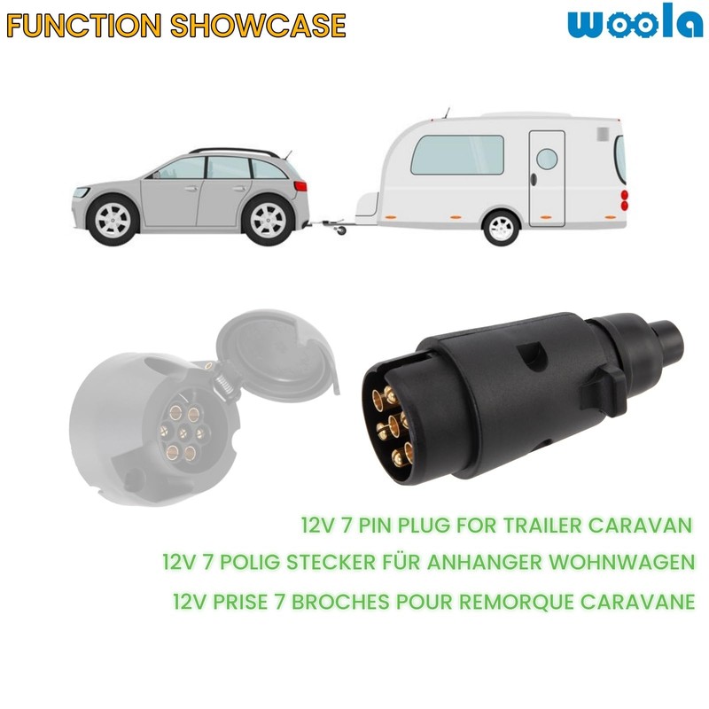 Woola 7-Pin Trailer Plug, 12 V Waterproof Trailer Plug 7