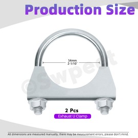 Swpeet 2 x Galvanised 2-1/8.54 mm Exhaust U Clamp Kit, Galvanised Silencer U Bolt Clamp, Universal Heavy Duty U-Bolt Silencer Clamp Ideal for Tip Pipes Connection
