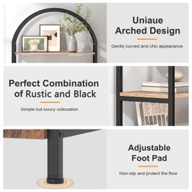 Jehiatek Arched Bookshelf, Bookcase with Doors Storage, 71 Inches Tall Industrial Book Shelf with Sturdy Metal Frame, E1 Quality Boards, Freestanding Display Shelving Unit, Rustic Brown