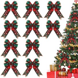 WILLBOND 10 Pieces 6 Inch Christmas Buffalo Plaid Bows Burlap Christmas Wreaths Bows Ornaments for Christmas Tree Wreaths Garland Farmhouse Indoor Outdoor Decoration (Red Green Snow Plaid)