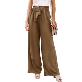 NIMIN Womens Work Pants Elegant High Waisted Wide Leg Pants with Pockets Stylish Fall Clothes Coffee Small