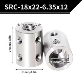 Set of 2 6.35 mm to 12 mm Rigid Coupling, L22 x D18 Adjusting Screw Shaft Coupling Motor Connector Stainless Steel for 3D Printers, Engine Accessories, RC Boat Car Aeroplane