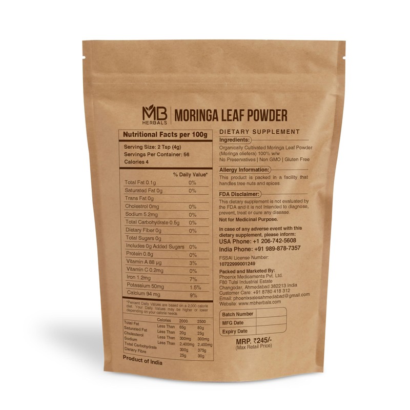 MB Herbals Moringa Leaf Powder 8 oz (227g / 0.5