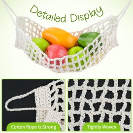 DIBALIYI Fruit Basket Hanging Basket, Hanging Fruit Hammock, Fruit Hanging Net, Handmade Woven with 2 Hooks, No Drilling and 2 S-Hooks and 2 Spiral Hooks, Fruit Under Cabinet for Kitchen, Home, Beige