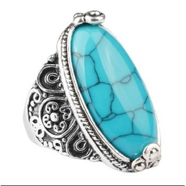 Awmnjtmgpw Women's Retro Fashion Oval Natural Turquoise Women's Jewelry Cut gem Elegant Wedding Ring Size 7-11 … (Size 7)