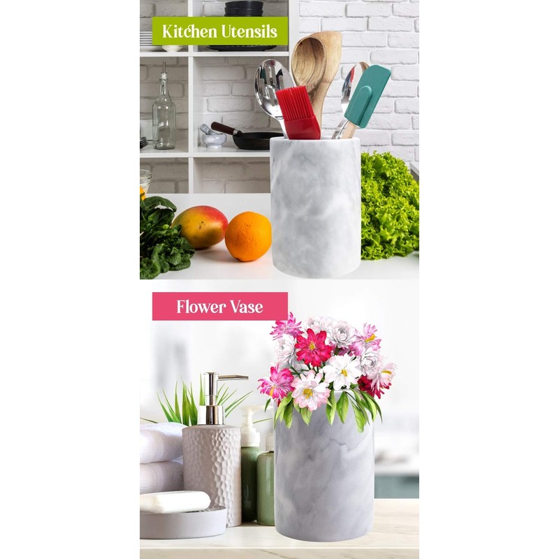Marble Utensil Holder for Kitchen Counter Decor, Flatware & Utensil