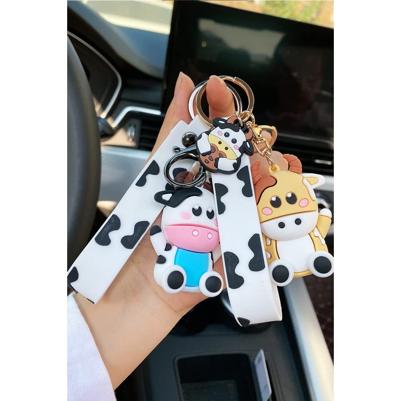 ZHSH Cute 3D Cow Backpack Decorations Keychain for Girls Car