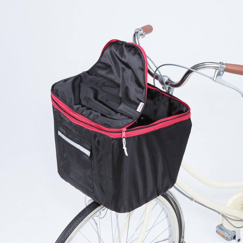 Kawasumi Seisakusyo KW-245BK 2-Tier Front Bike Basket Cover, Double-Sided Zipper,