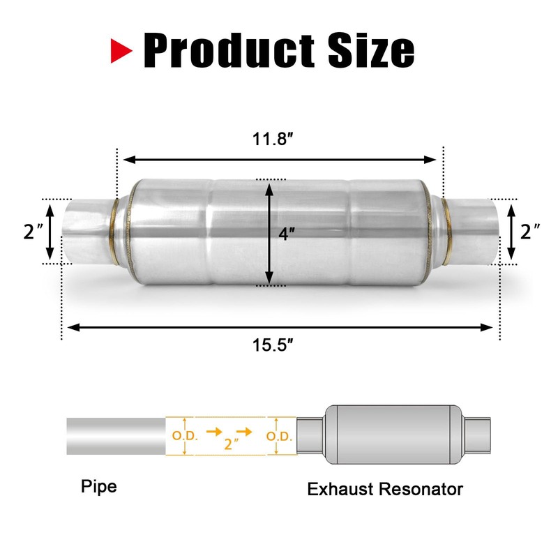 Stainless Steel 2 Inch Resonator Exhaust, Performance 2" Muffler Exhaust