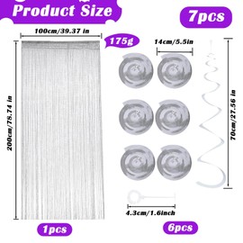 FFDHWU 1 Piece Of Silver Door Curtain And 6 Pieces Of Spiral Pendants, Door Chain Curtain, Tassel Door Curtain, Party Decorations, Party Scene Decoration