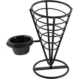 Genware NEV-CNE1 Chip Cone with 1 Ramekin Well, 21.5 cm, Black