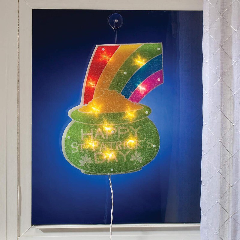 Impact Innovations St. Patrick's Day Shimmer Lighted Window Decoration Pot