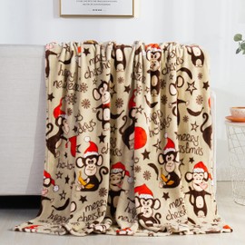Valerian Luxury Velvet Touch Ultra Plush Christmas Blanket |Soft, Warm, Cozy|Holiday Printed Fleece Throw/Blanket-50 x 60inch, 50 x 60, Monkey