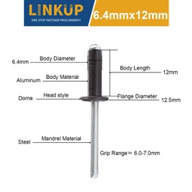 Linkup 600pcs 15 Sizes Pop Rivets Assortment Kit,Aluminum Rivets, Silver pop rivet set including 3/32" 1/8" 5/32" 3/16" 1/4" blind rivets for metal Dome Head rivet kit