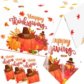 GREHUMOR Thanksgiving Turkey Tablecloth Happy Thanksgiving Party Supplies Fall Turkey Pumpkin Give Thanks Plastic Disposable Table Cover for Autumn Harvest Theme Party Table Decorations