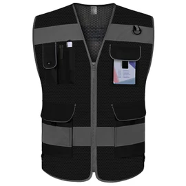 TCCFCCT Mesh Safety Vest 9 Pockets High Visibility Reflective Safety Vest for Men Women, Hi Vis Work Vest with Reflective Strips, Meets ANSI/ISEA Standards, (CA-Black 3X-Large)