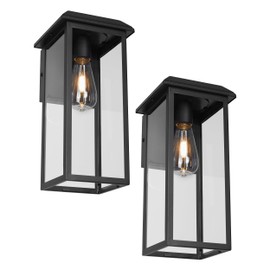 Diyel Solar Outdoor Wall Sconce Lights, Exterior Wall Light Fixtures Solar Powered, Anti-Rust Modern Contemporary Black Outside Lantern Lamps with Clear Glass for House Porch Doorway Patio,RZSR008A-2