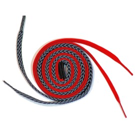 Easy Tie Shoelaces - Dual colored, waxed, shoelaces with molded aglets (Red/Black & Gray, 37" - 94cm)