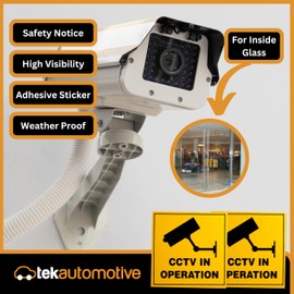 Tek Automotive CCTV In Operation Sign – Twin Pack, 10x10cm – Security Camera Sticker for Windows – Indoor & Outdoor CCTV Signage – Small CCTV Warning Stickers for Home, Shops, Offices & Businesses