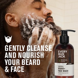 Every Man Jack Unscented Beard + Face Wash - Fragrance Free for Sensitive Skin - Naturally Cleanse and Condition Your Beard and Skin - 6.7-ounce (2 pack)