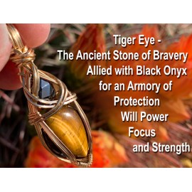 Tiger Eye and Black Onyx Necklace Pendant - protection, courage, healing crystal necklace jewelry TgEy (gold-filled)