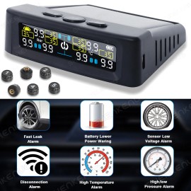 SHENKENUO Car Truck Tire Pressure Monitor System TPMS Solar&USB Charge w/6 External Sensor