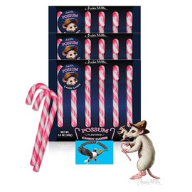 Archie McPhee POSSUM Flavored Candy Canes 18 COUNT - Christmas Holiday Stocking Stuffers Funny Novelty Weird Prank Gag Joke Gift Present - Includes PITCHING PIGEON Brand Magnet