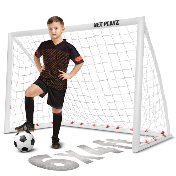 NET PLAYZ Soccer Goals for Backyard, Kids 6'x4' High-Strength Fast Set-Up | Football Gifts Age 3 4 5 6 7 8 9 10 11 12 13 14 Year Old Child Teens & Youth (Weatherproof), White (NOS32240A01)