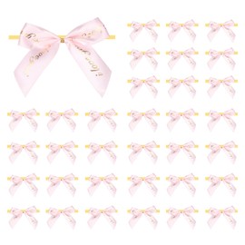 PATIKIL 50 Pcs I Love You Ribbon Bows 3.5 Inch Small Twist Tie Bows Craft Bows for DIY Gift Wrapping Wedding Birthday Valentine's Day Mother's Day, Pink