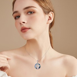 YFN Sterling Silver Cat Necklace Jewelry for Women Girls Teen Girls Cat Abalone Turquoise Crystal Malachite Jewelry Gifts for Cat Lovers, Sterling Silver, Cubic Zirconia