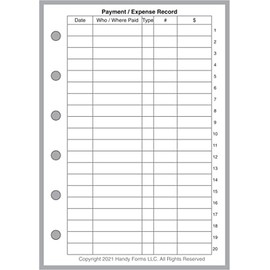 Pocket-Plus Size Payment/Expense Record and Check Register, Sized and Punched for Pocket-Plus Size Notebook (3.5" x 5")