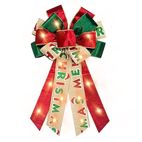 Hying Large LED Christmas Bows for Wreath, LED Merry Christmas
