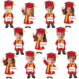 Qyeahkj 50 Set Graduation Hat Gown Cutout Graduation Bulletin Board Decoration Red Grad Paper Cut Outs Classroom Decor for Boy Girl DIY Craft Photo Kindergarten School Home Wall Party Supply