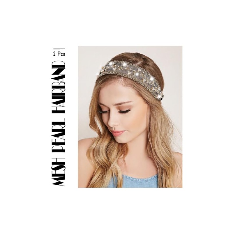 Diademas Elásticas de Encaje para Mujer, con Cuentas Y Adornos,
